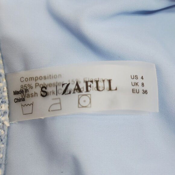 Blue & White Zaful Womens Bikini Set Size S Tie Closures Mesh Overlay Design - Picture 2 of 5